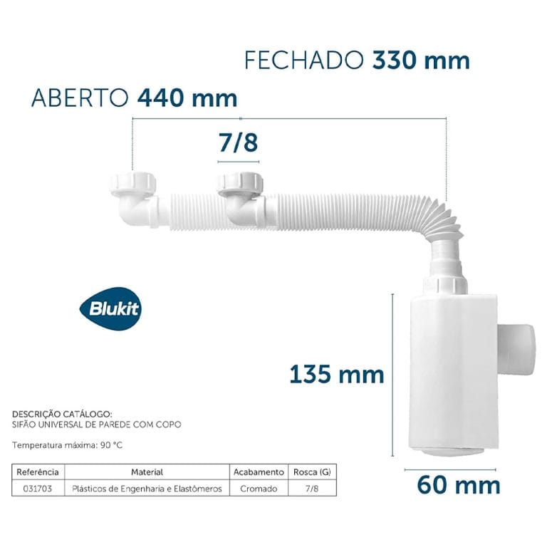 Blukit sifao copo para lavatorio 7/8"
cromado - Imagem 5