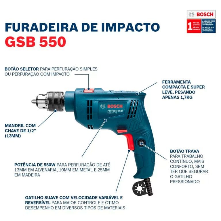 Bosch furadeira de impacto gsb 550 re 550w c/14 brocas - Imagem 3