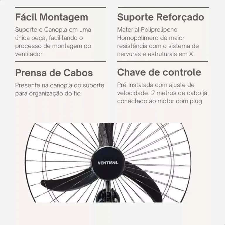 Ventisol ventilador oscilante de parede preto 60cm - Imagem 2