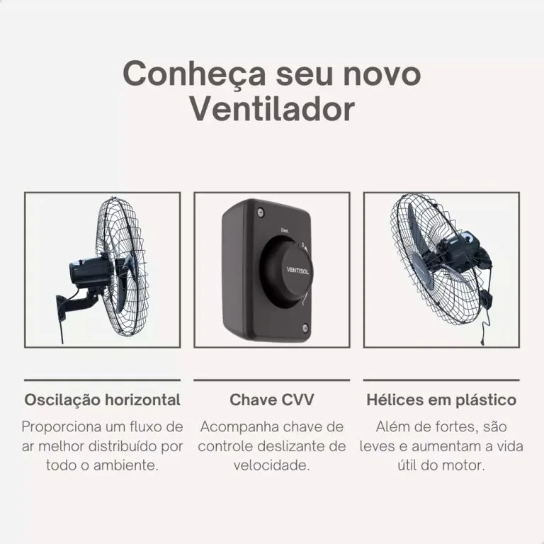 Ventisol ventilador oscilante de parede preto 60cm - Imagem 3