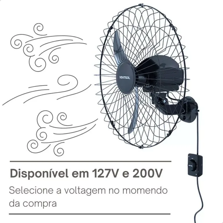 Ventisol ventilador oscilante de parede preto 60cm - Imagem 5